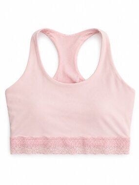 All In Motion Pink Lace Trim Sports Bra Racerback XL